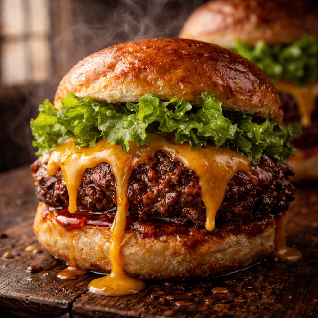 Juicy Cheeseburger Macro Food Photography