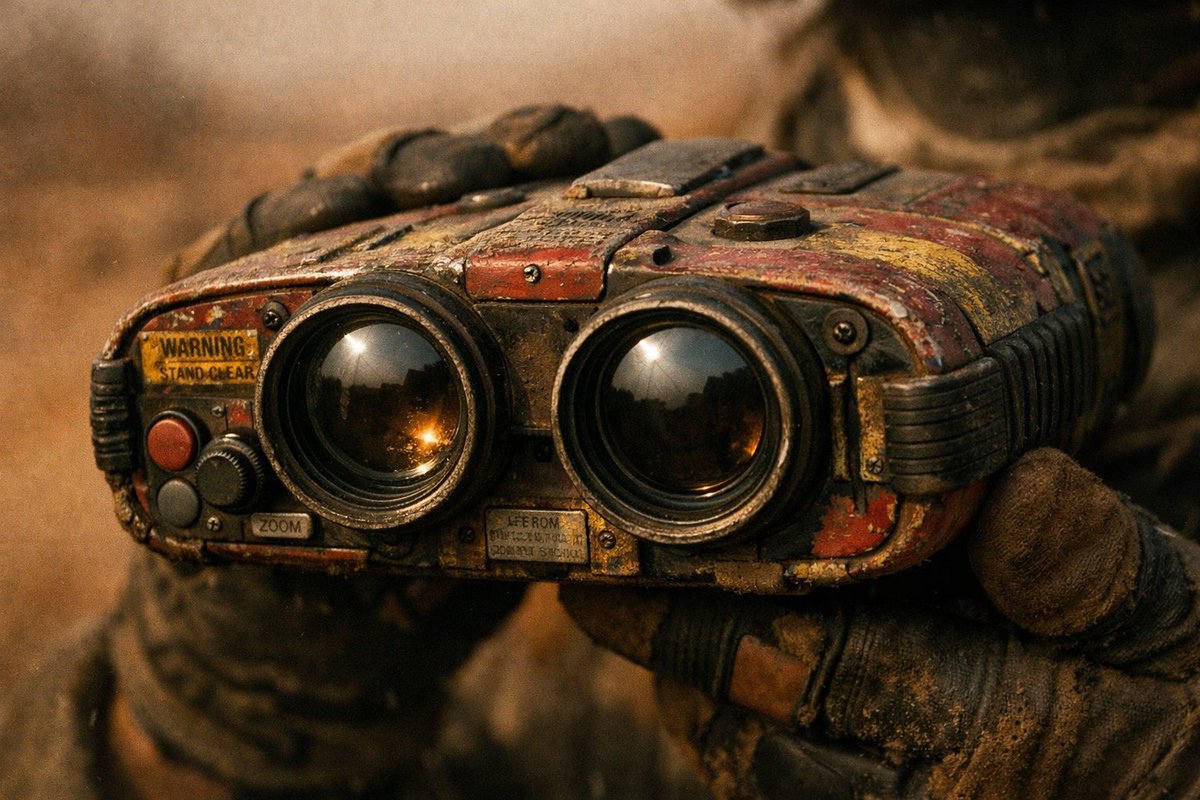 Weathered Retro Binoculars Desert Close-Up