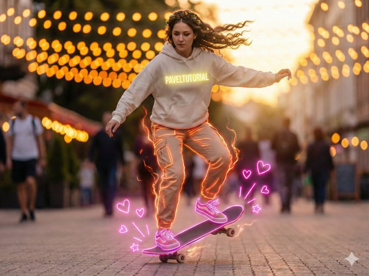 Neon Skateboarder at Dusk