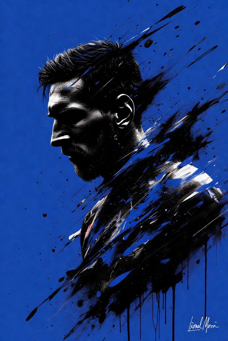 Messi Electric Blue Ink Portrait
