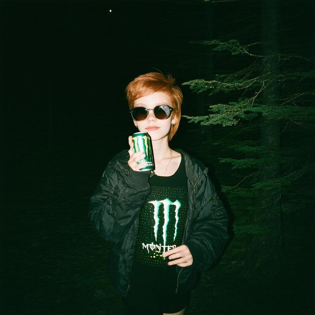 Camera Flash Girl in the Dark Forest