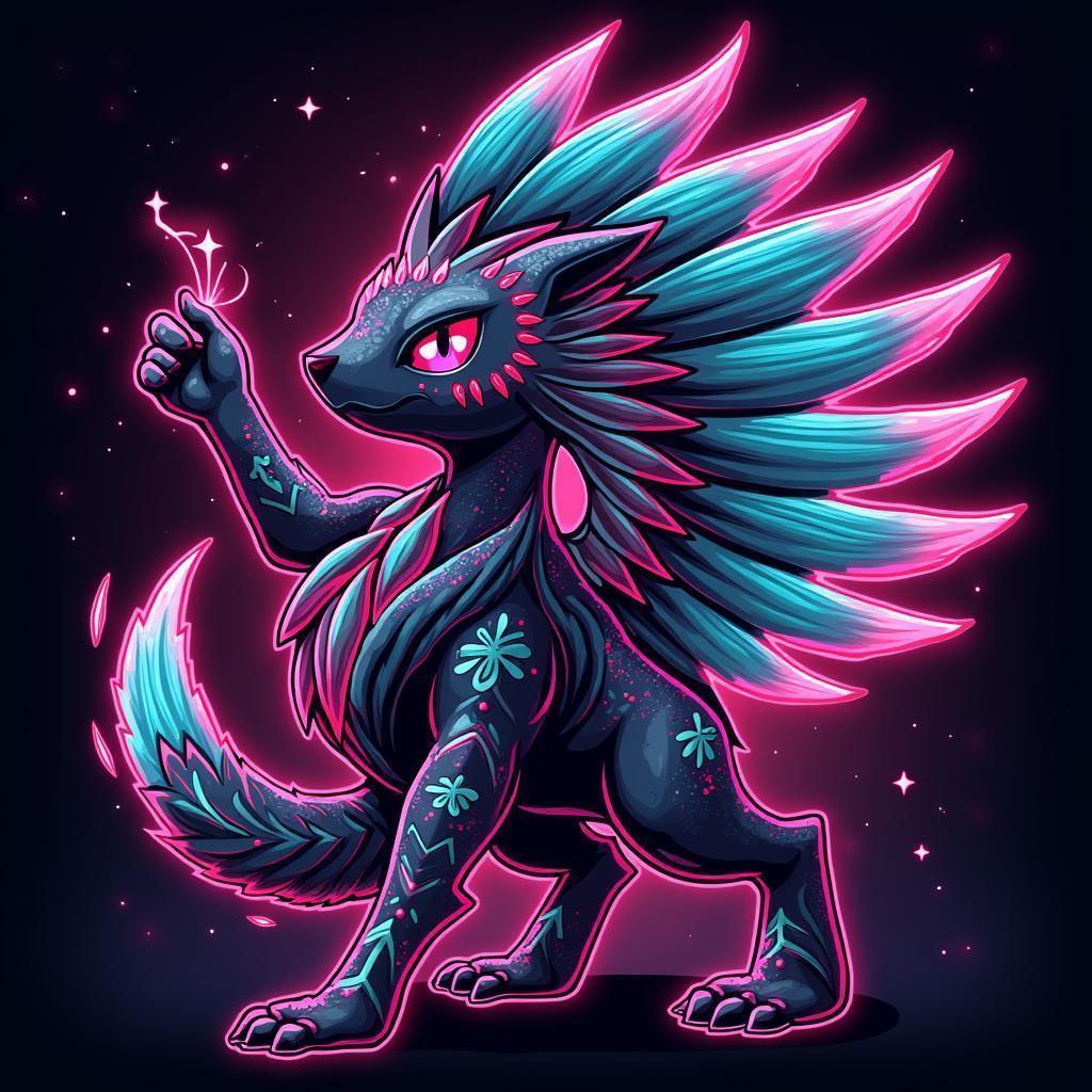 Tribal Neon Pokemon Glowing With Moon Markings
