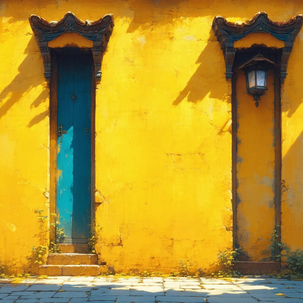 Ghibli Yellow Wall in Golden Hour Glow