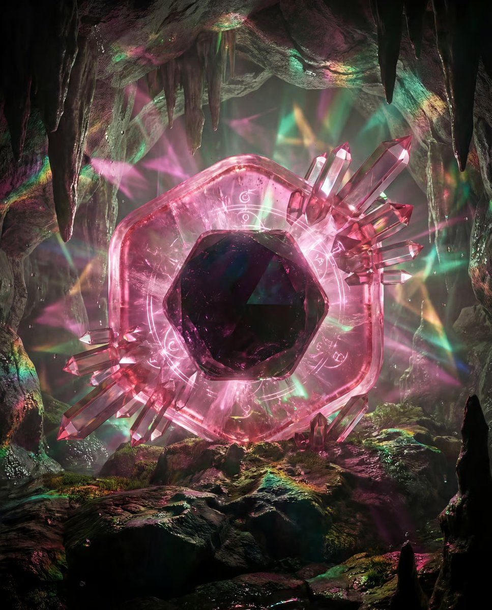 Crystal Core Growing in Dark Cave