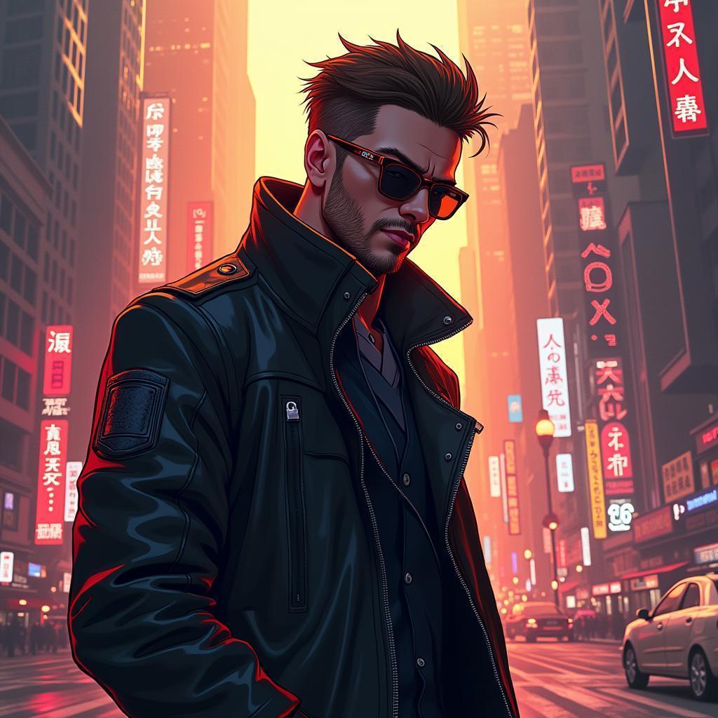 Adam Jensen in Ralph McQuarrie Style Cityscape