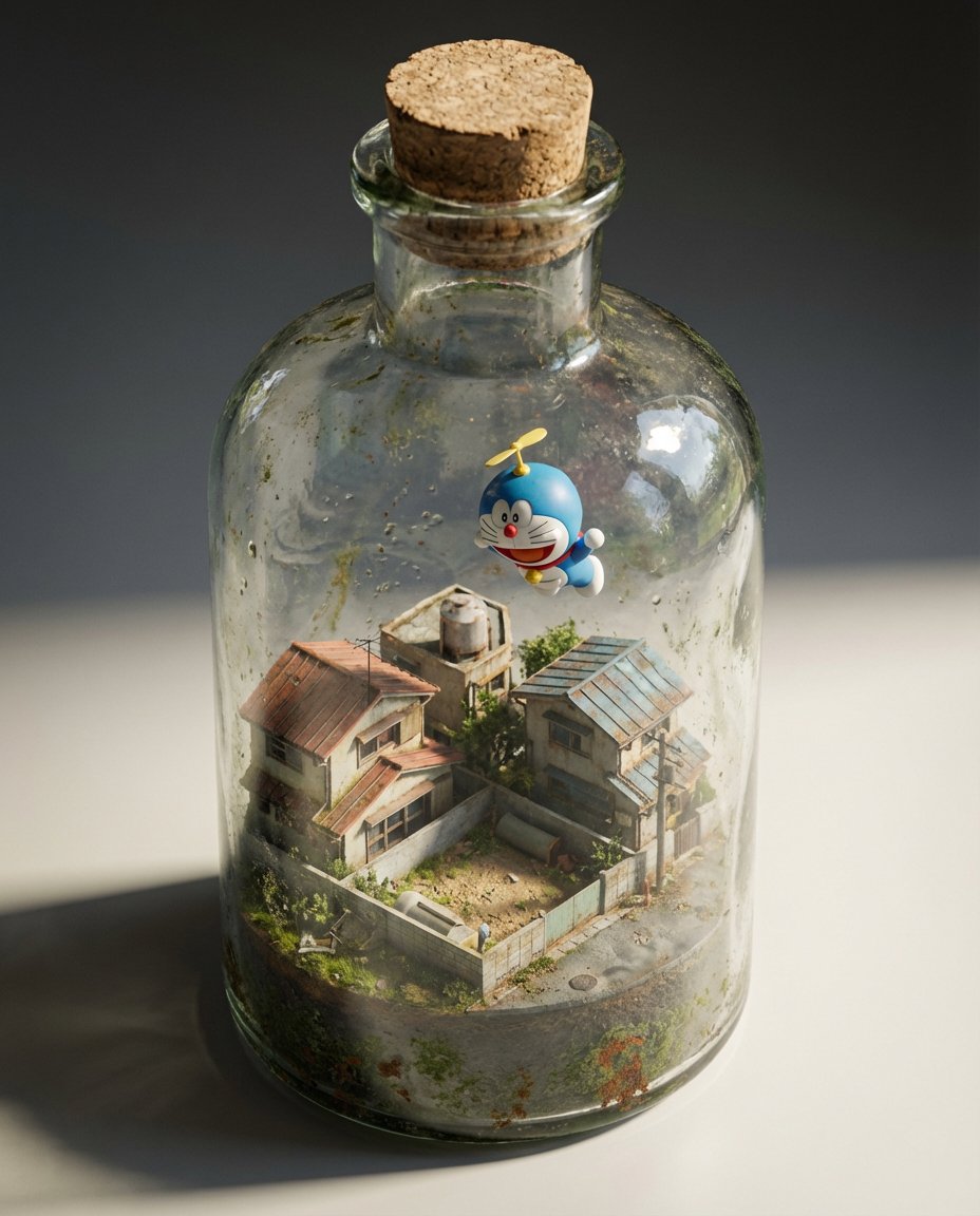 Tiny Doraemon Trapped In Glass Bottle