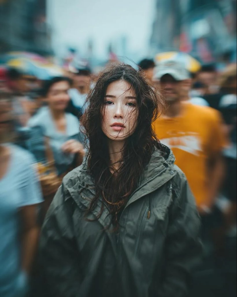 Frozen Gaze in City Chaos
