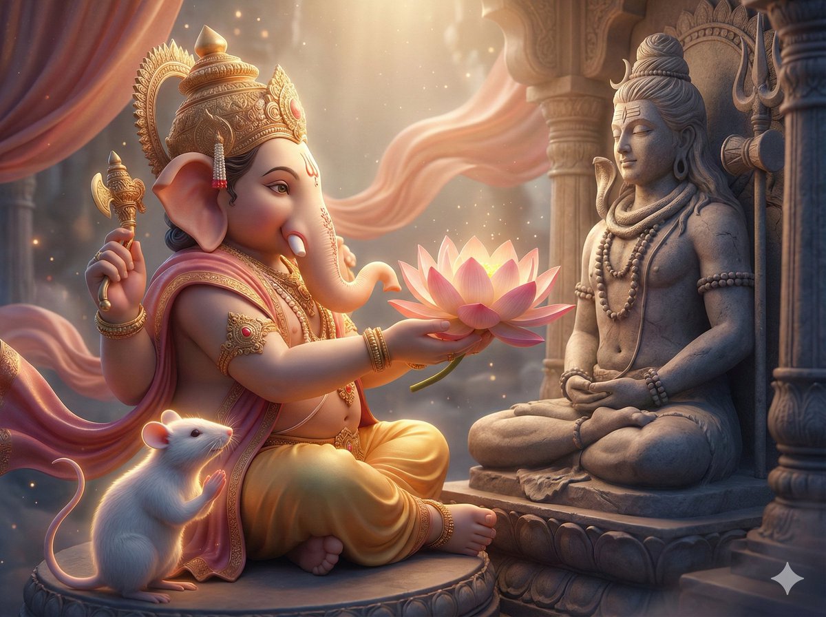 Ganesha Offering Lotus to Shiva