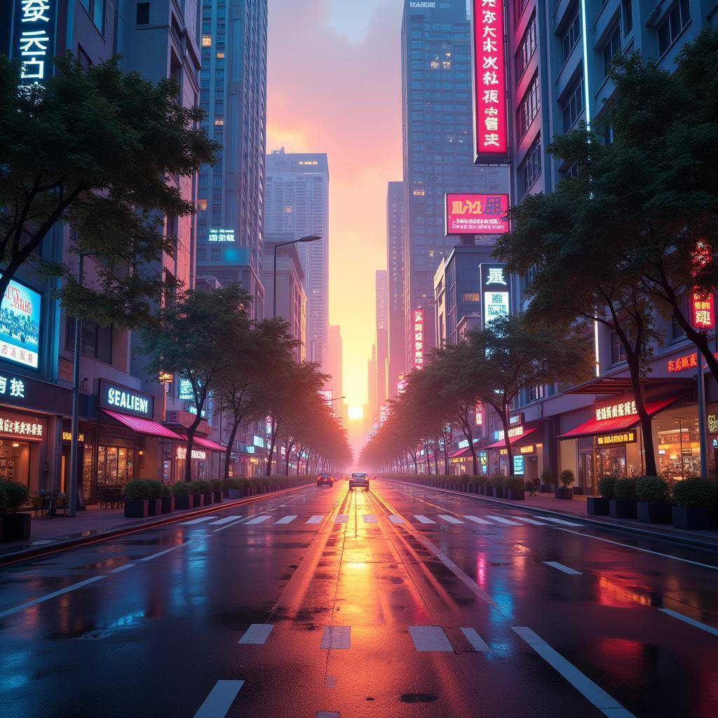 Neon Saigon Sunrise Over Futuristic Streets