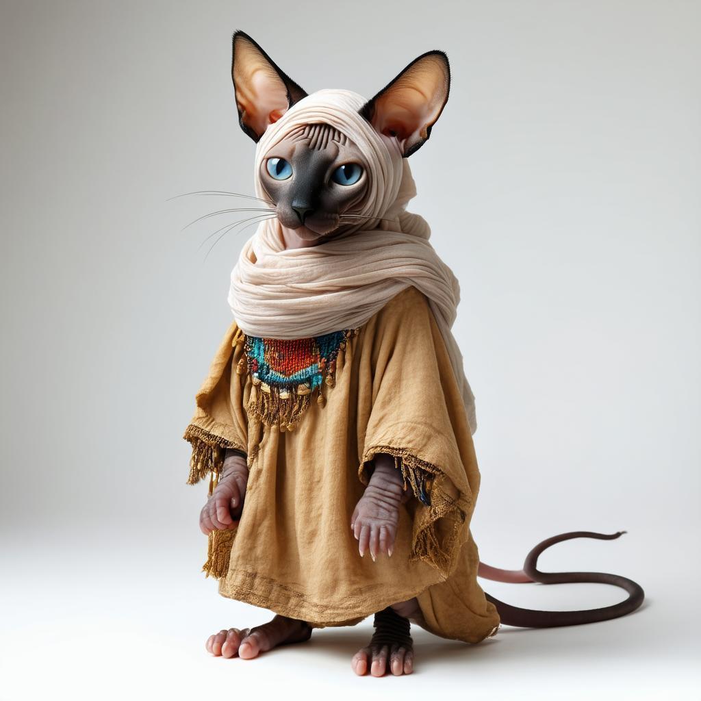 Hairless Cat Mouse Hybrid in Bedouin Thobe