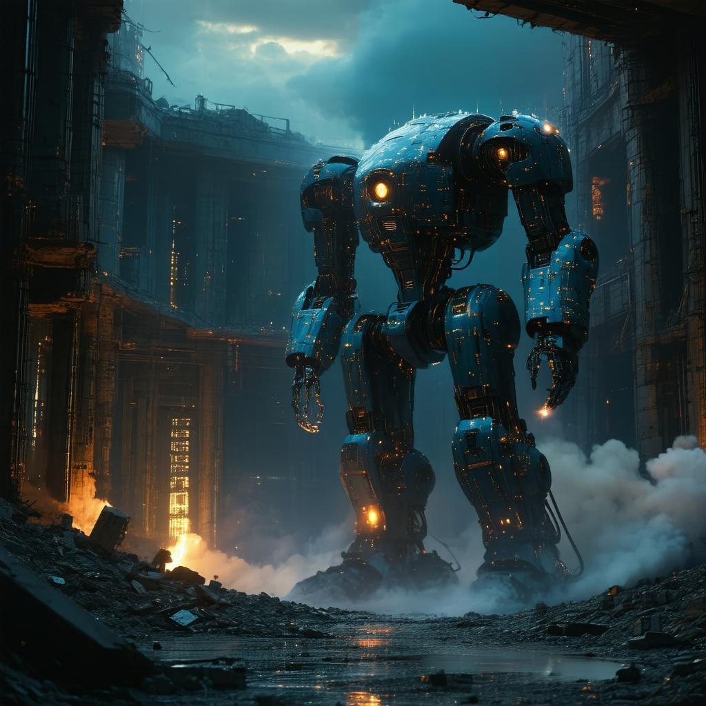 Robot Knight Colossus Pacing Datacenter Ruins