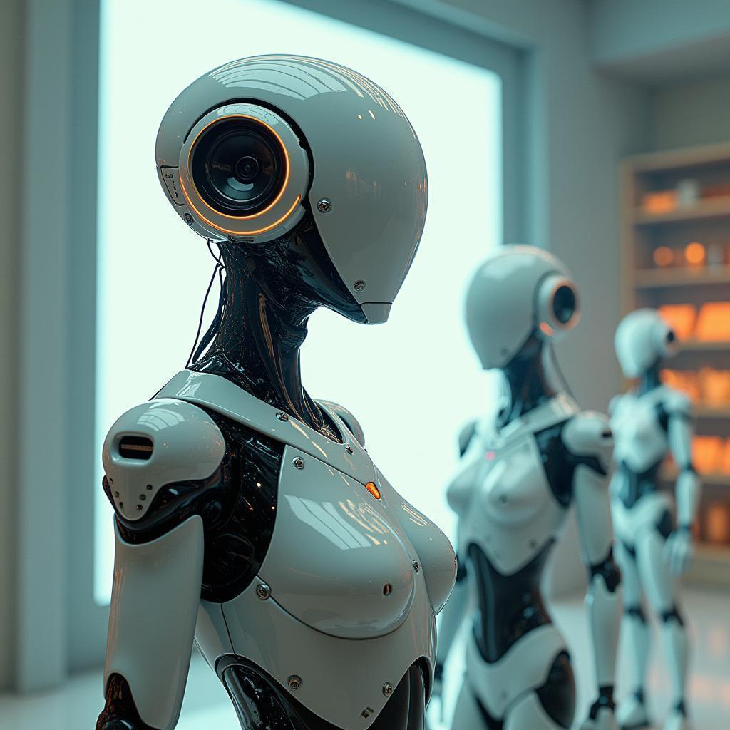 Futuristic Robot Store Aglow With Soft Screens