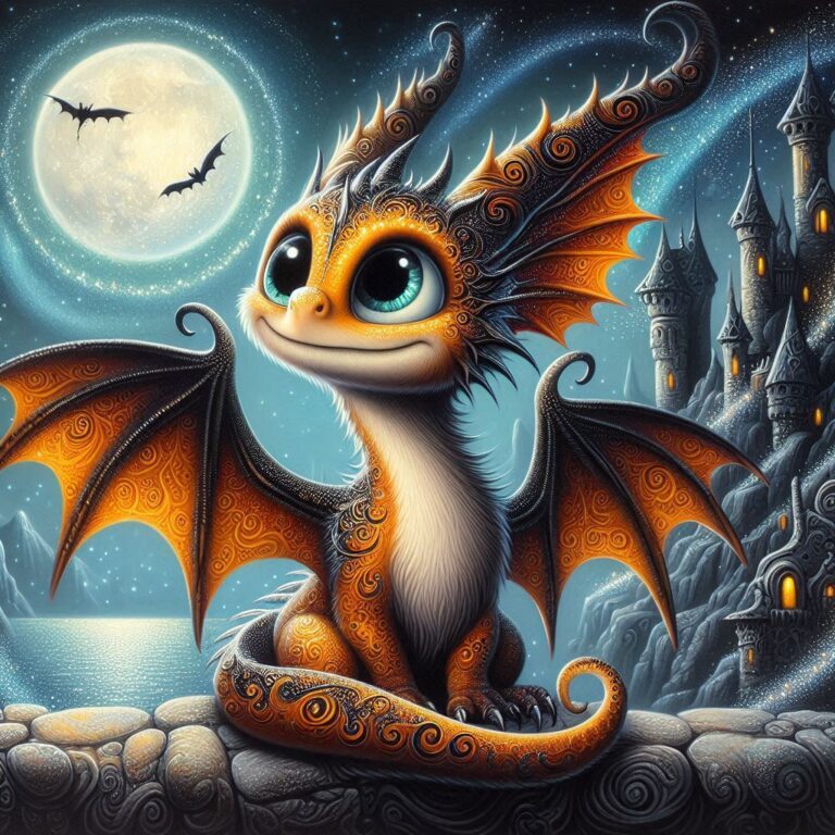 Quirky Dragon by Castle and Lake