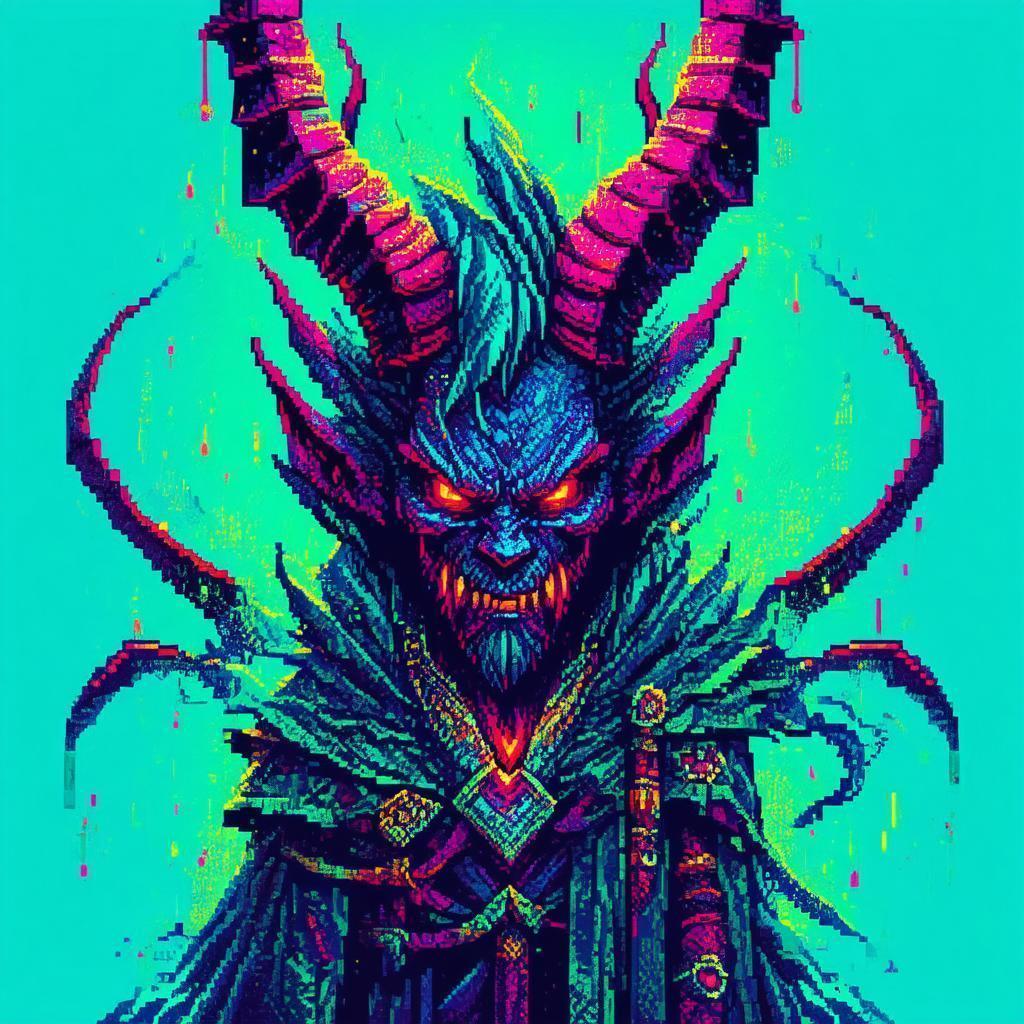 Menacing Pixel Demon in Retro Fantasy Colors
