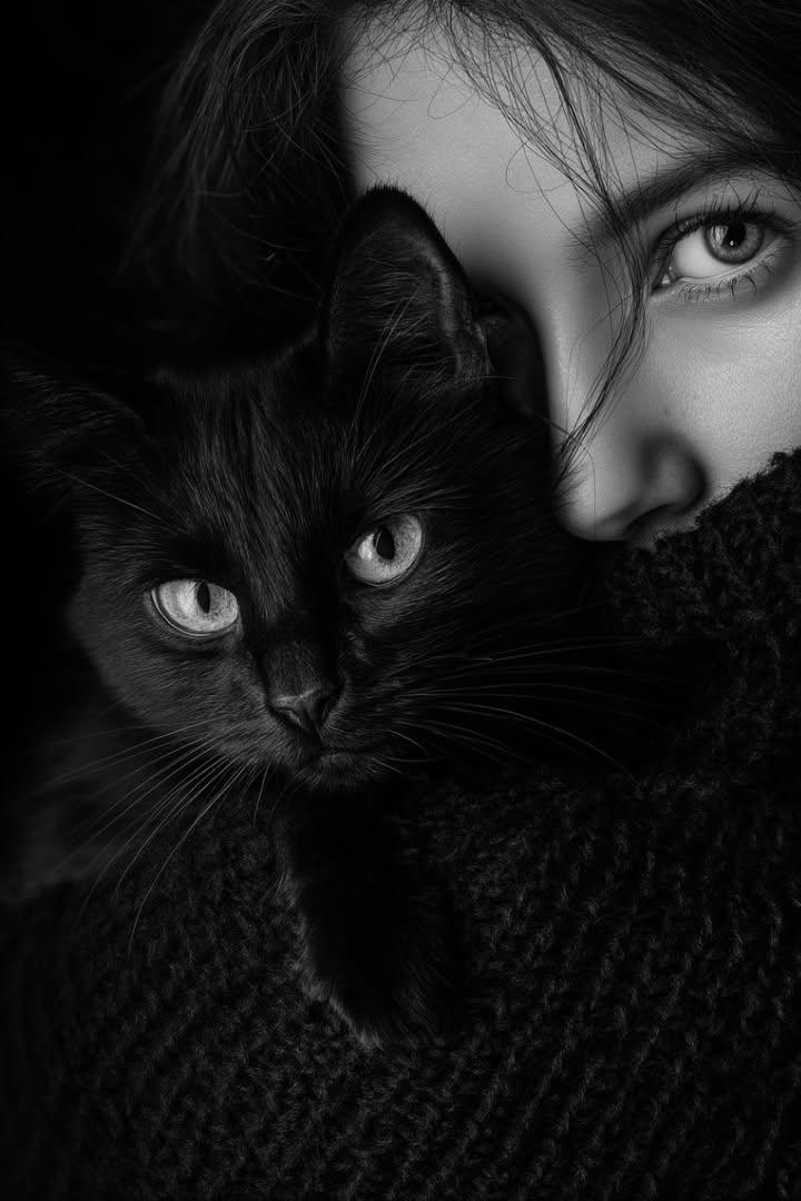 Intimate Black Cat Portrait
