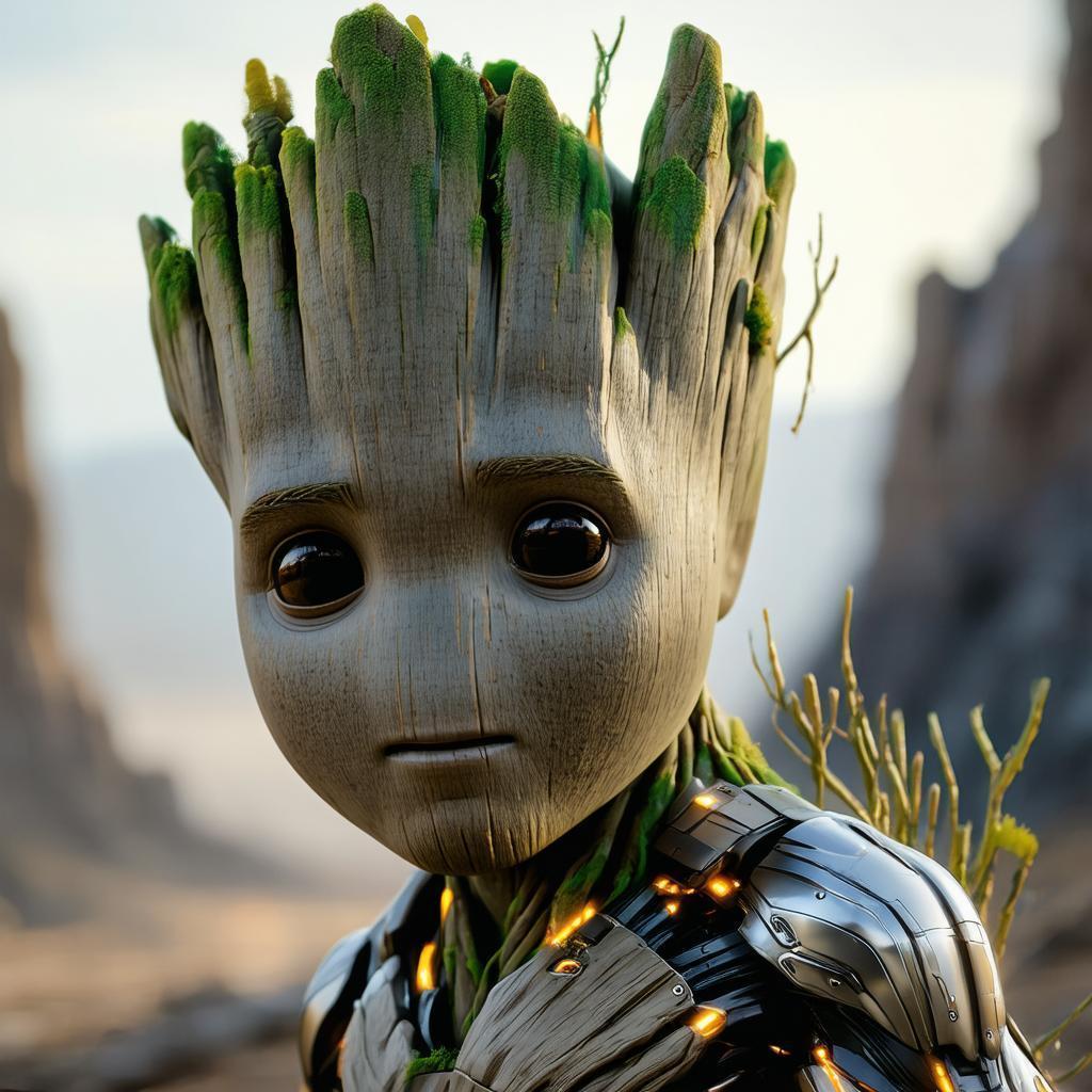 Groot in Glowing Sci Fi Tech Wear