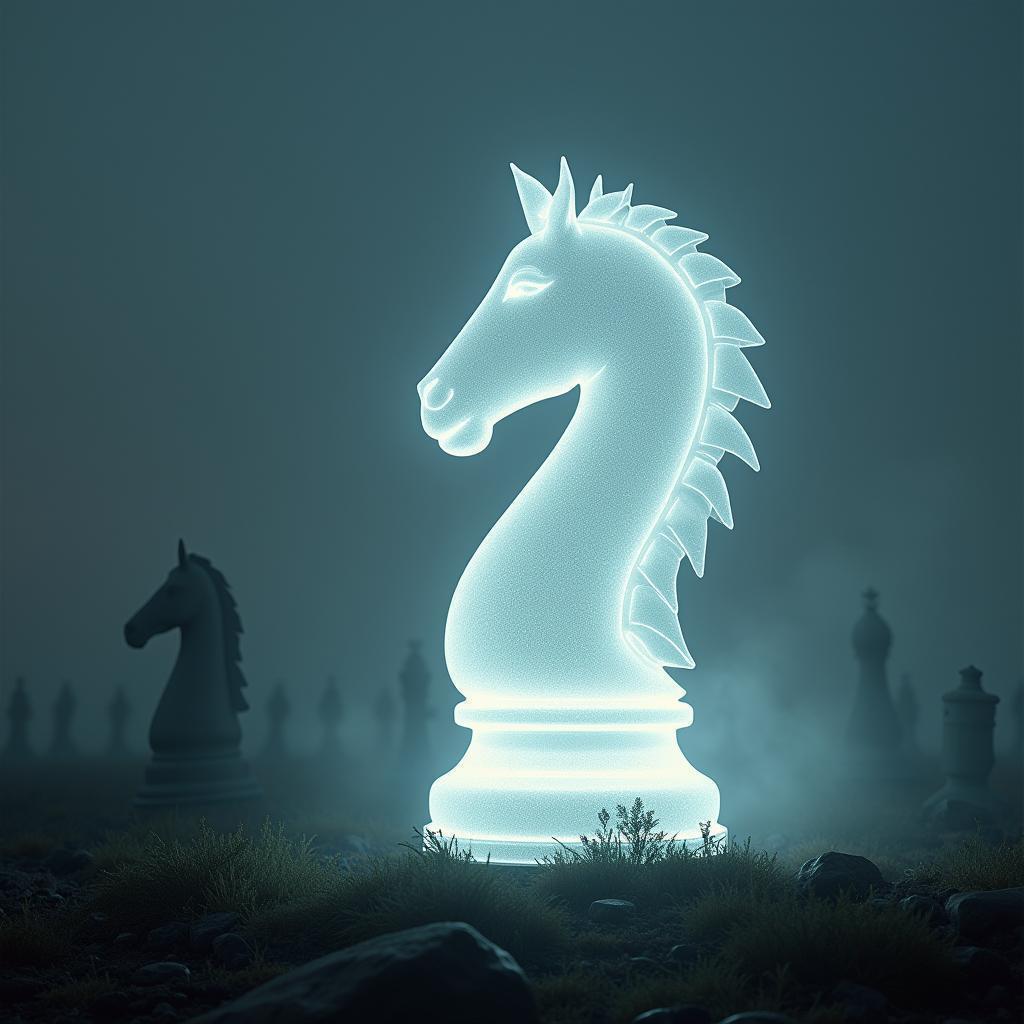 Giant White Chess Knight on the Battlefield