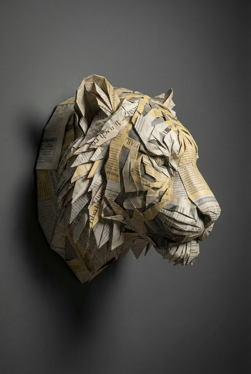 Newspaper Origami Einstein Sculpture