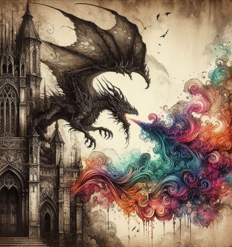 Mystical Dragon with Vibrant Fire Swirls