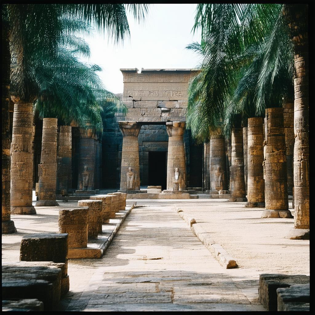 Egyptian Temple Film Still With Lush Palms