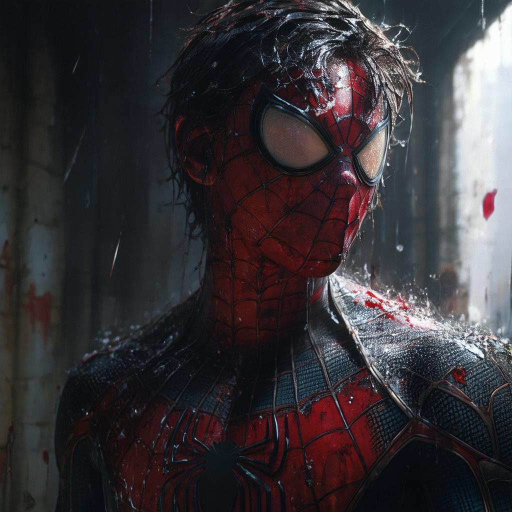 Wounded Spiderman in Romantic Post Apocalyptic Light