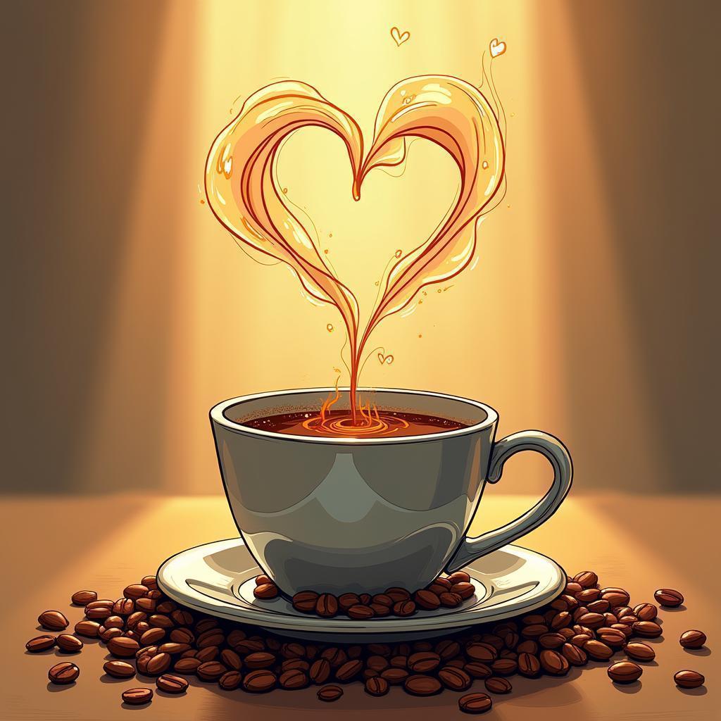 Manga Coffee Cup With Heart Shaped Steam