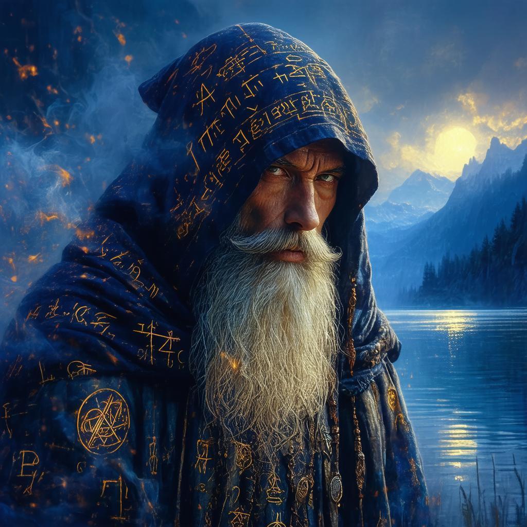 Ancient Evil Wizard Before an Ethereal Lake