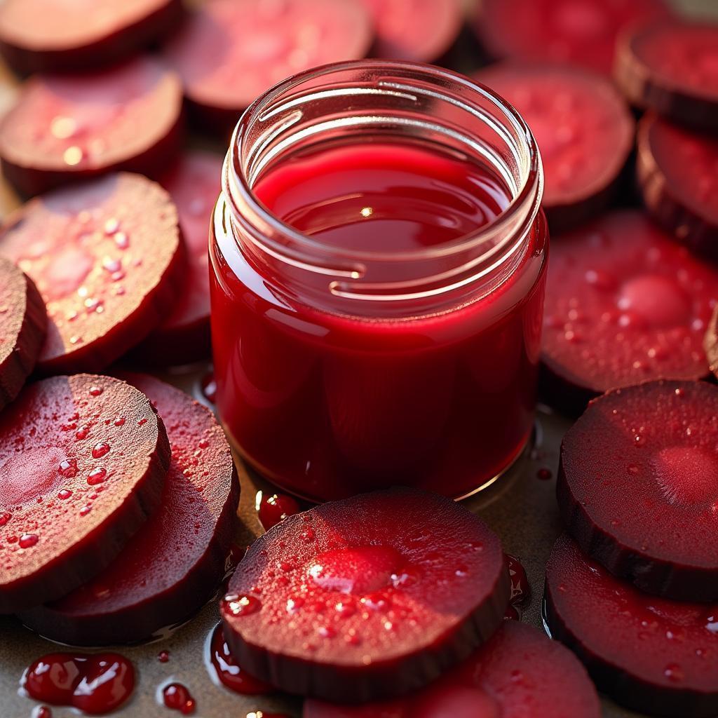Manga Beet Slices Swirling Around Central Jar