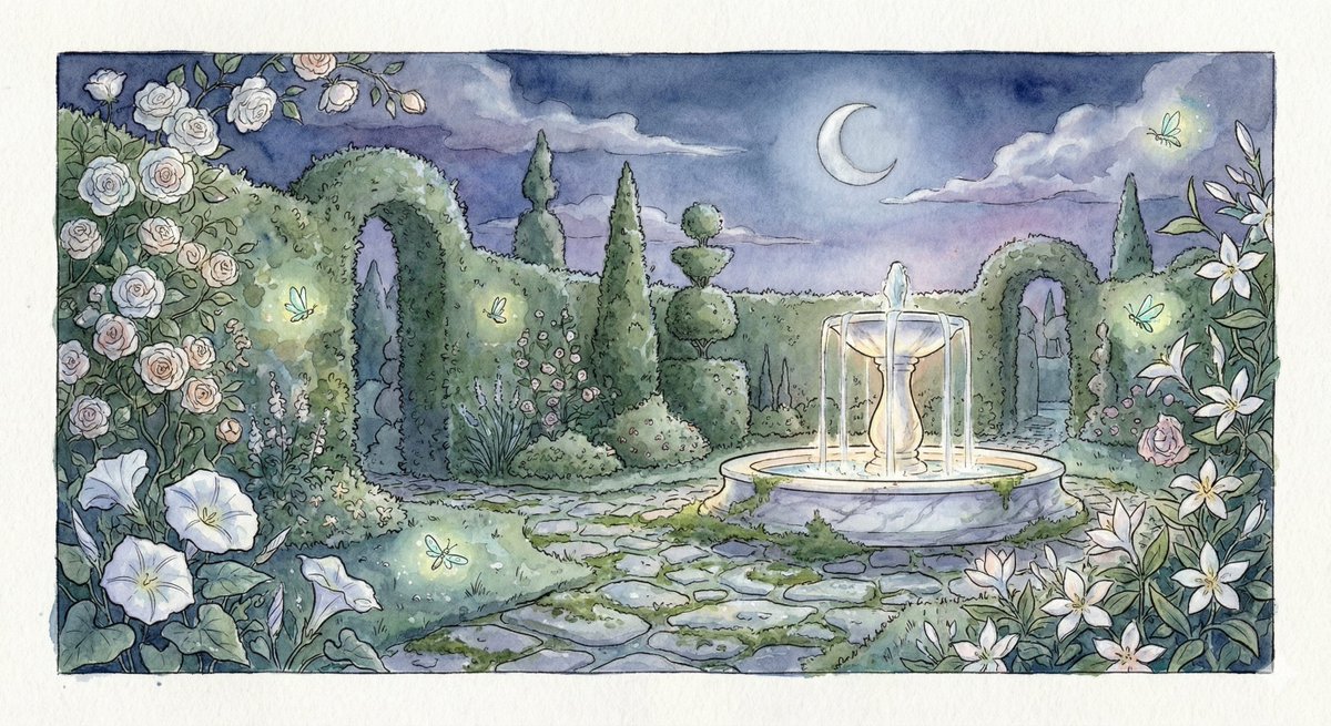 Midnight Magic Garden Watercolor Dream
