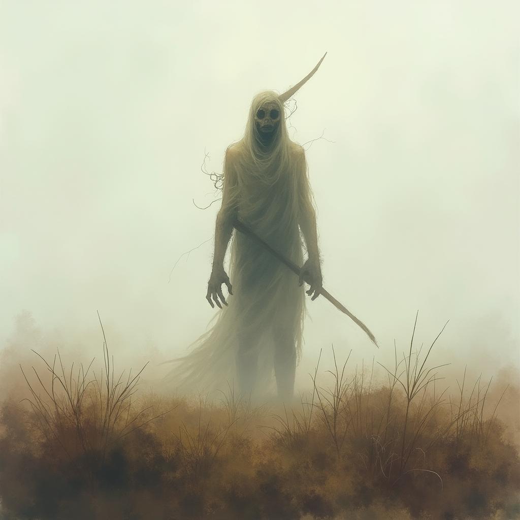 Eerie Battlefield Creature in Soft Watercolor Mist