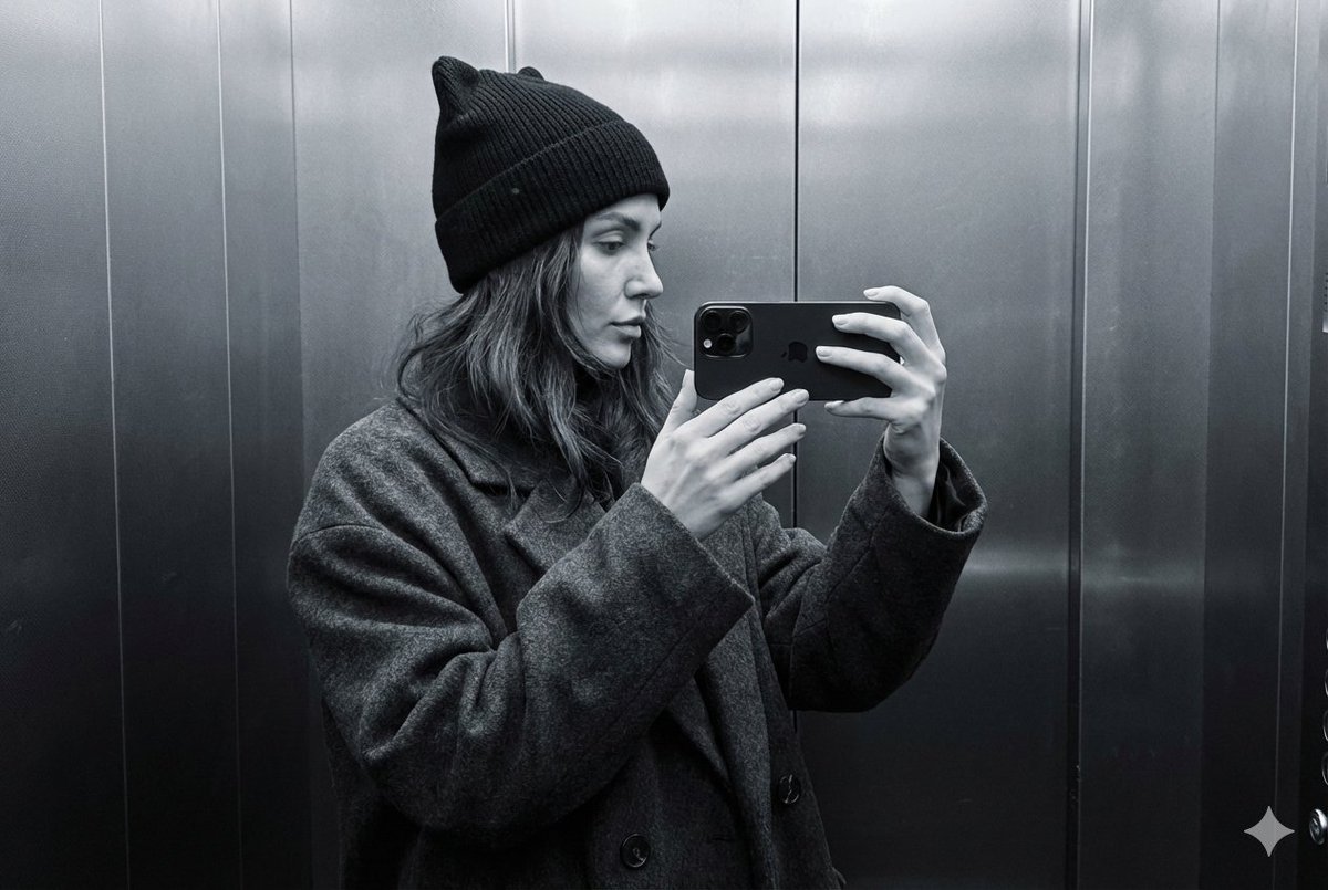 Elevator Mirror Cat-Ear Selfie