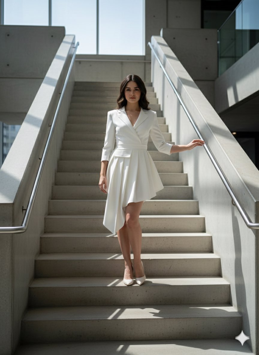White Dress on Concrete Stairs