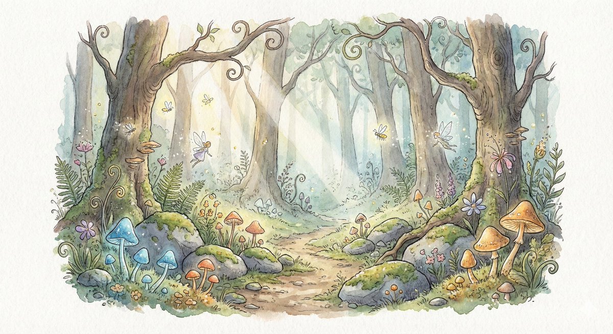 Enchanted Forest Dawn Watercolor