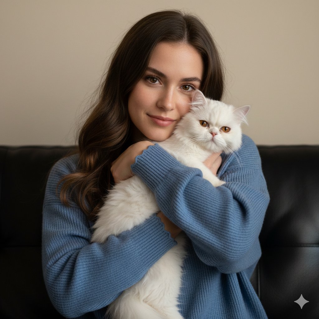 Woman Hugging White Persian Cat