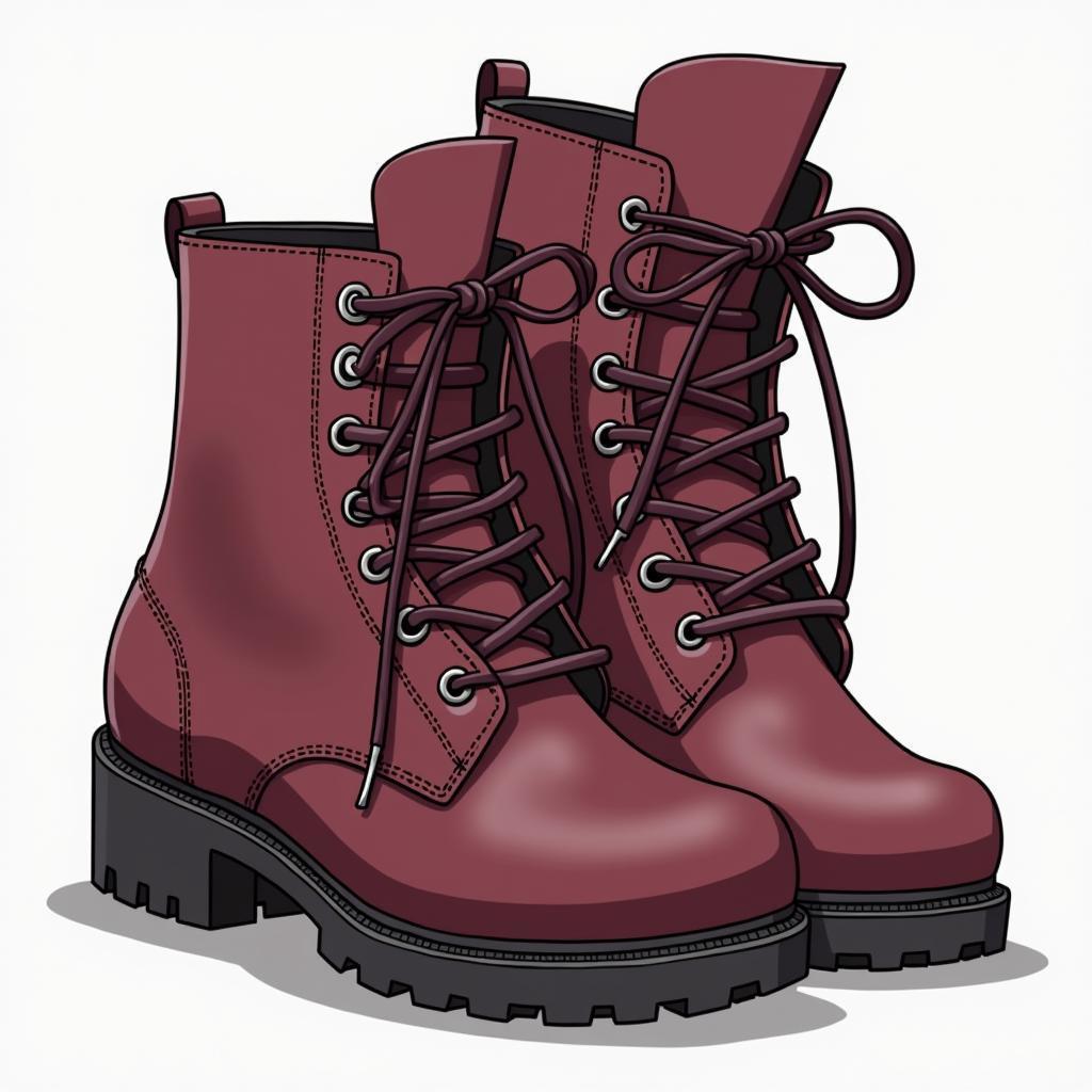 Burgundy Leather Boots in Cutout Animation Style