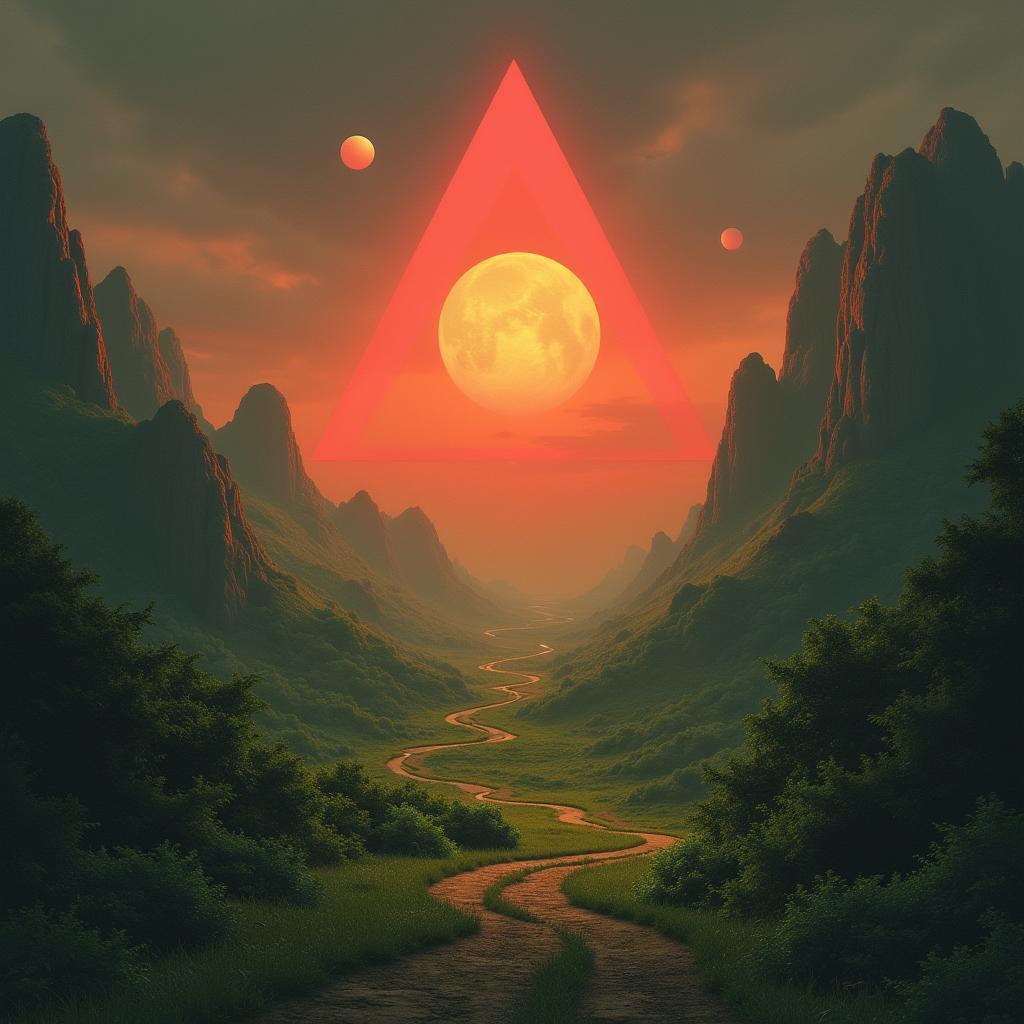 Glowing Orbs and Crimson Triangle in Verdant Valley