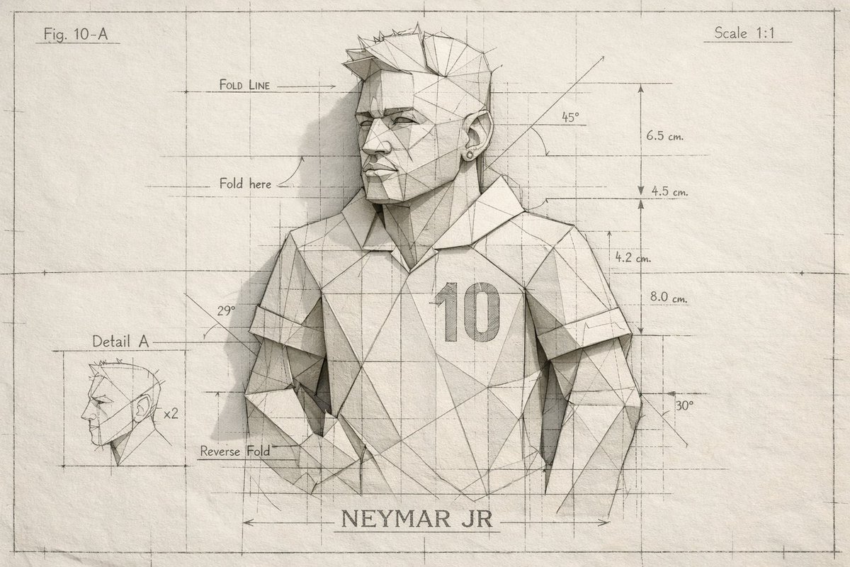 Neymar Origami Blueprint Art