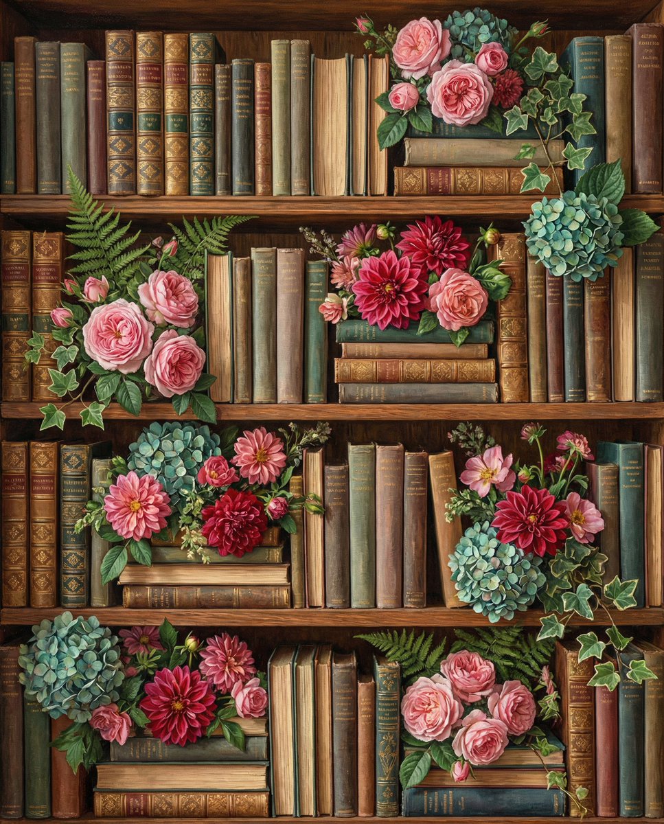 Floral Bookshelf Art Close-Up