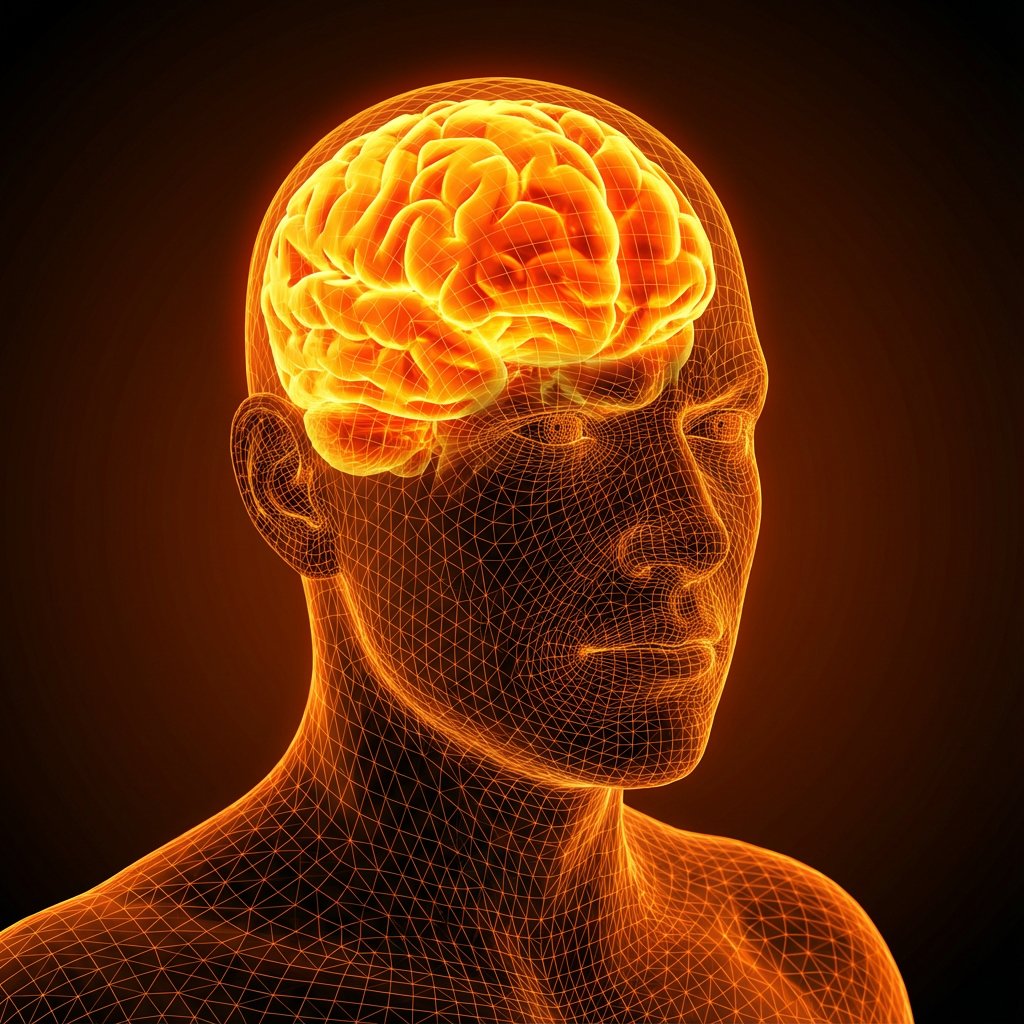 Cyberpunk Wireframe Brain Overload