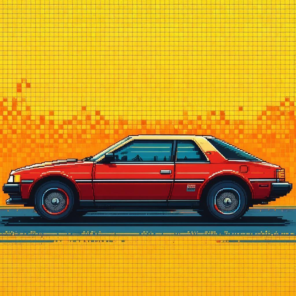 Retro Eight Bit Car in Blocky Color