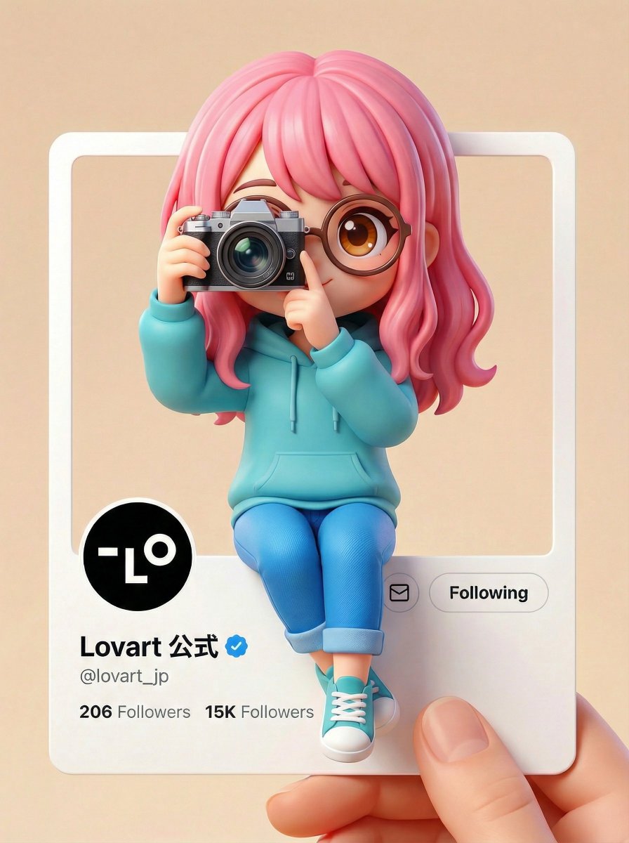 3D Girl Sits on X Profile Taking Photos