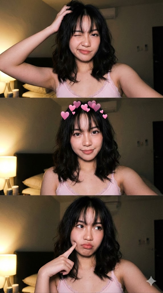Cozy Bedroom Selfie Triptych