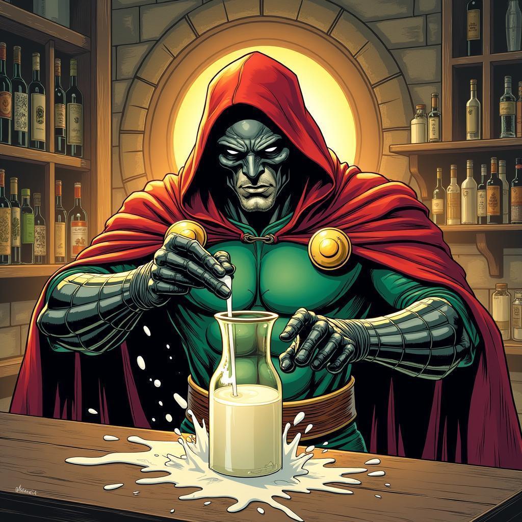 Doctor Doom Brewing Milk Potions in Tavern