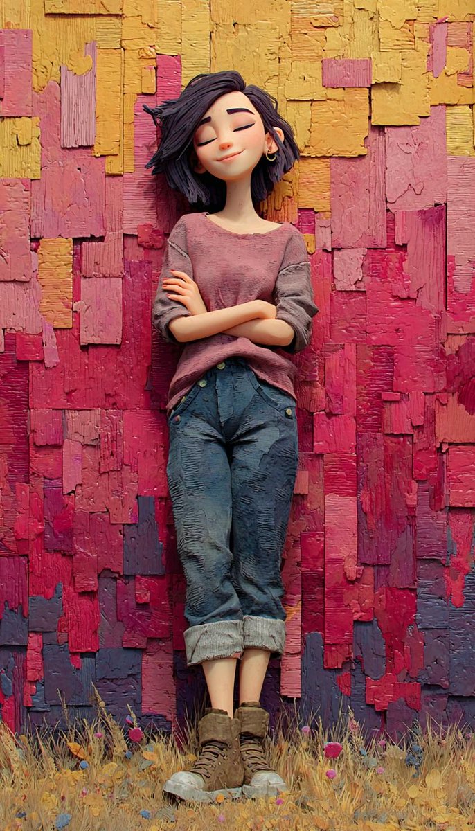 Dreamy Girl Against Colorful Wall