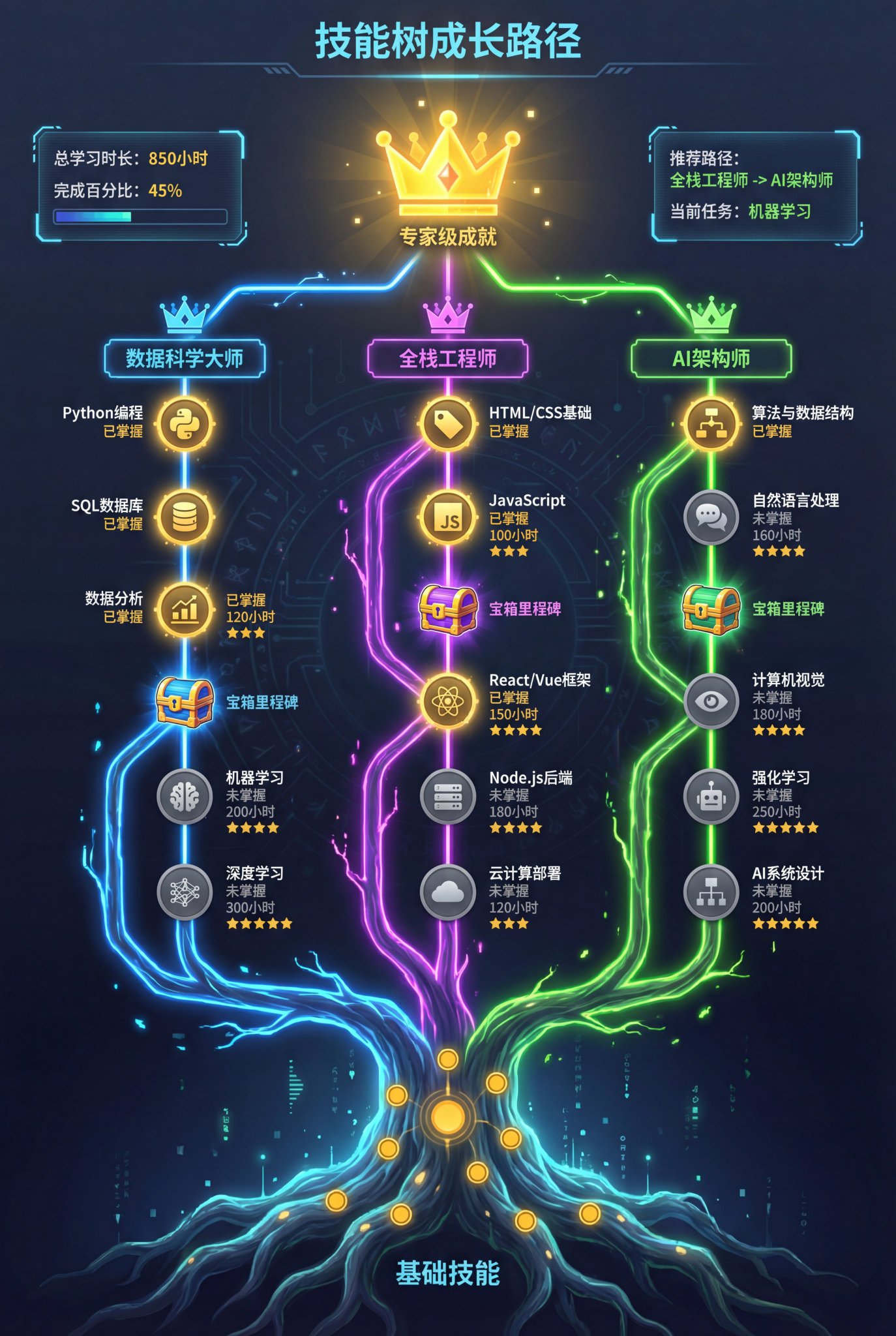 Gamified Skill Tree Growth Path Infographic