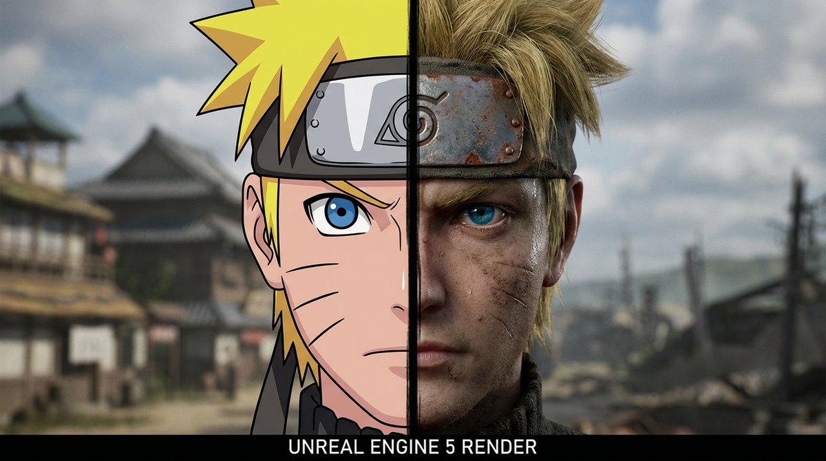 Naruto Anime Versus Realistic Split Portrait
