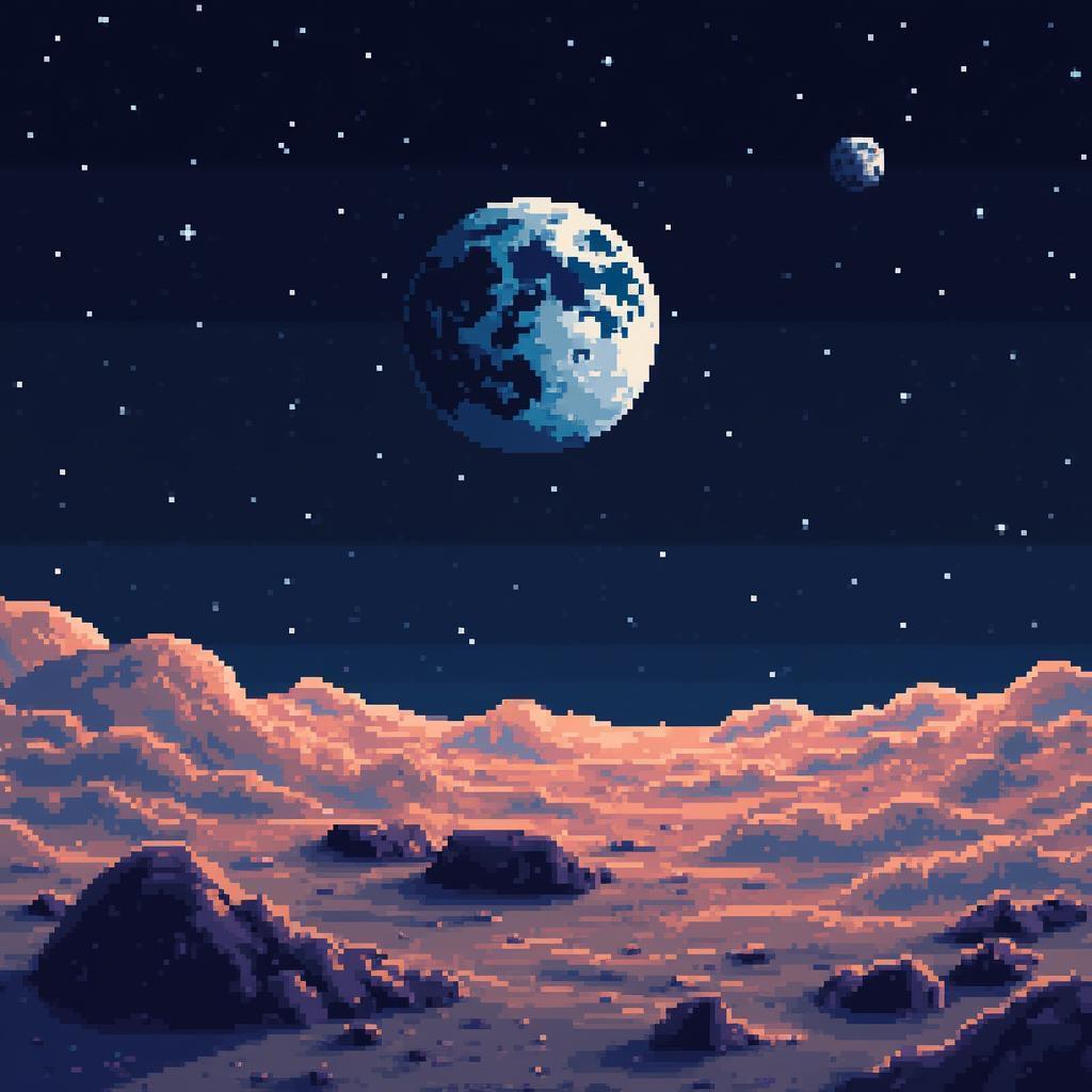 Pixel Earthrise Viewed From the Moon
