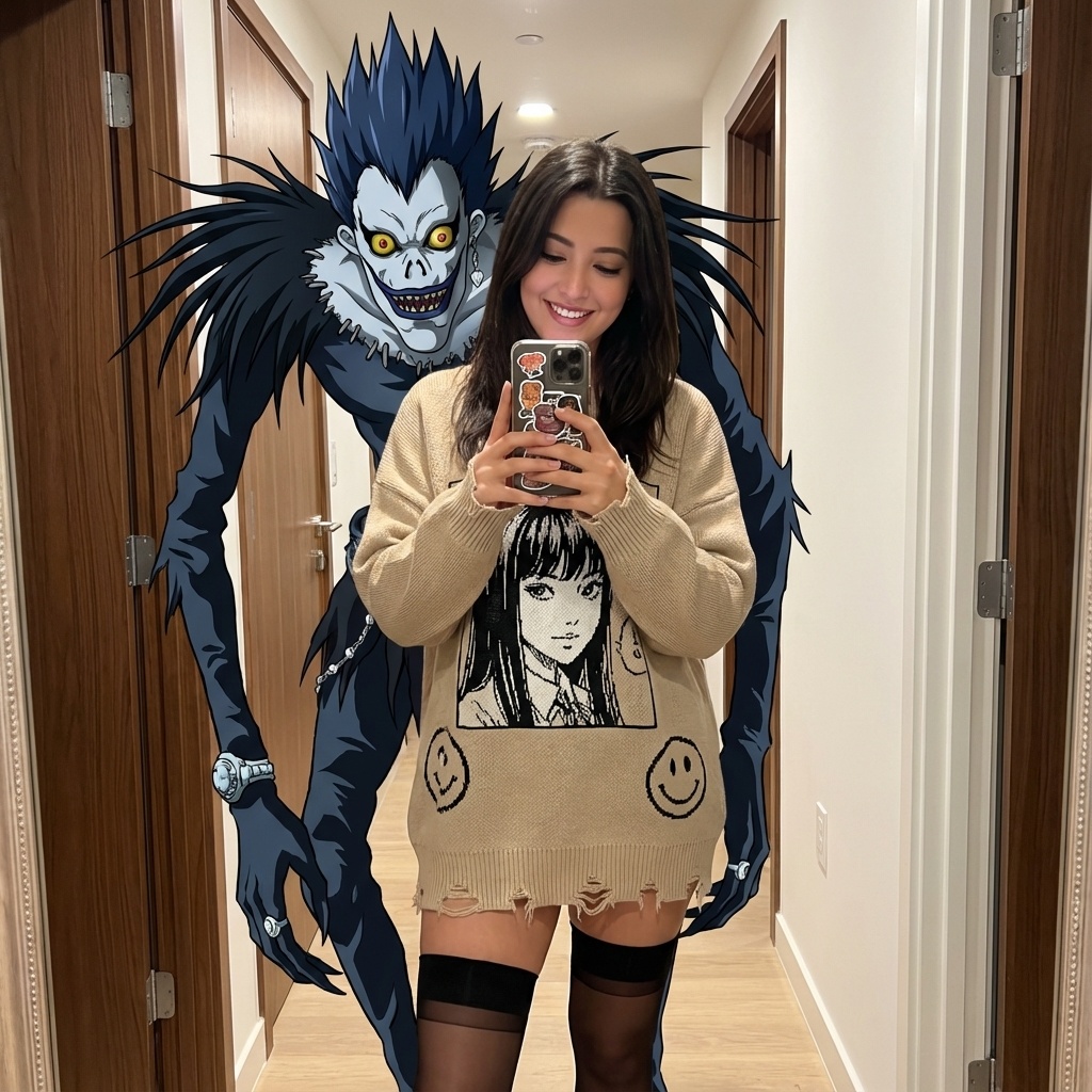 Anime Streetwear Mirror Selfie