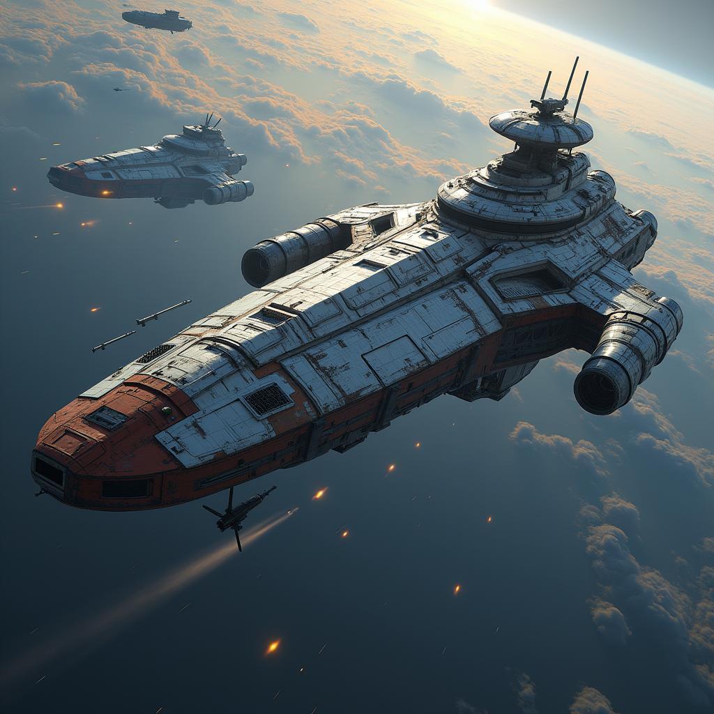 Battle Damaged Spaceship Adrift in Glowing Void