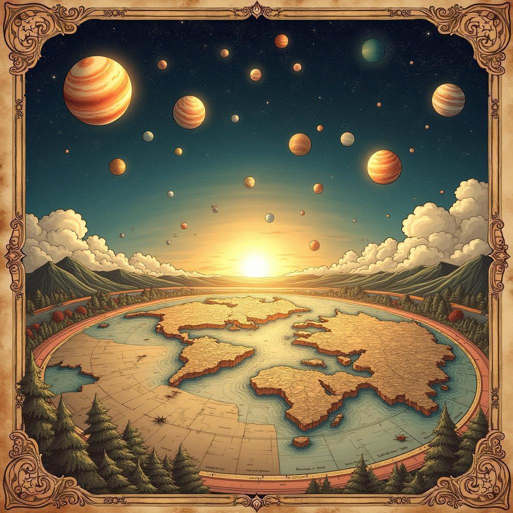 Manga Solar System Map on Aged Parchment